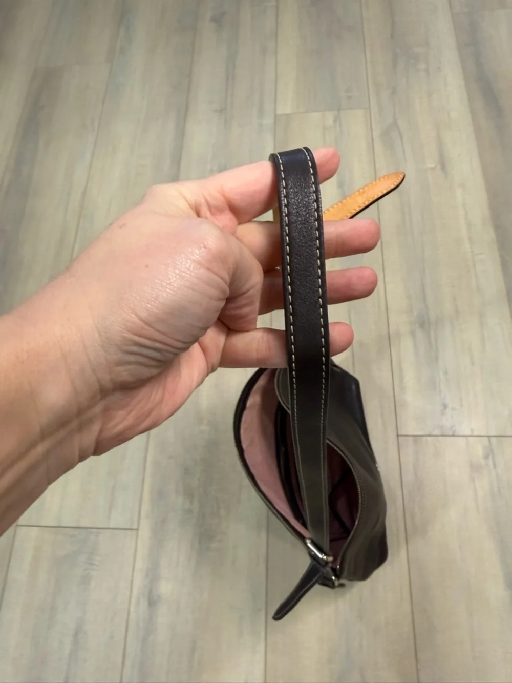 Dooney & Bourke Black Leather Hobo with Tan Strap